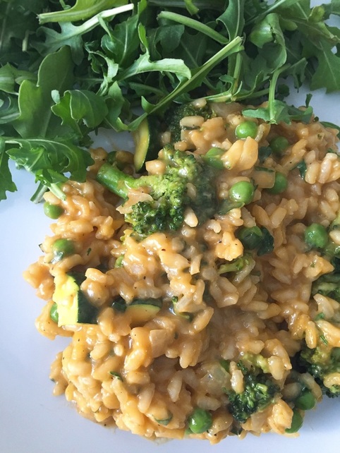 Primavera Risotto with Carrot Purée