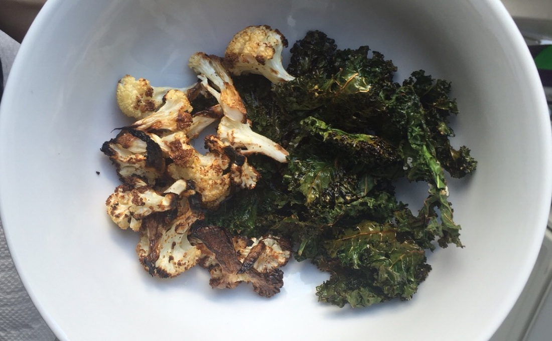 Nature's Popcorn: Kale Chips & Spicy Roasted Cauliflower